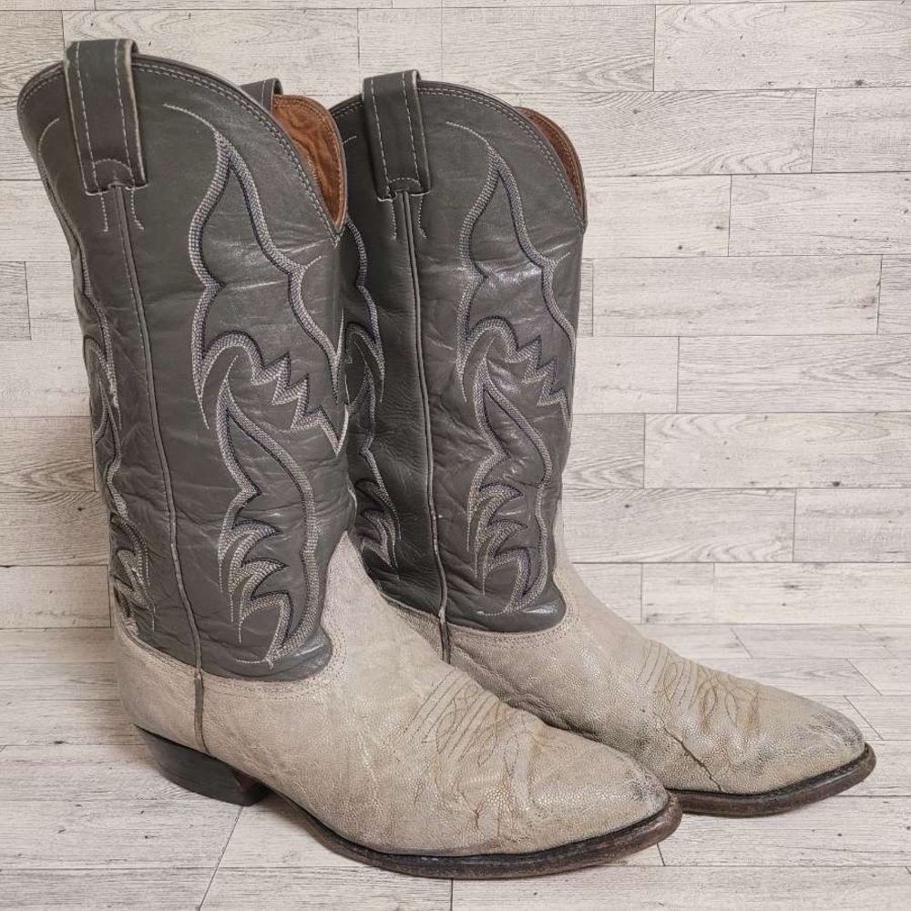 Men's Vintage Nocona Western Exotic Grey Africa Leather Cowboy Boots Size 8.5